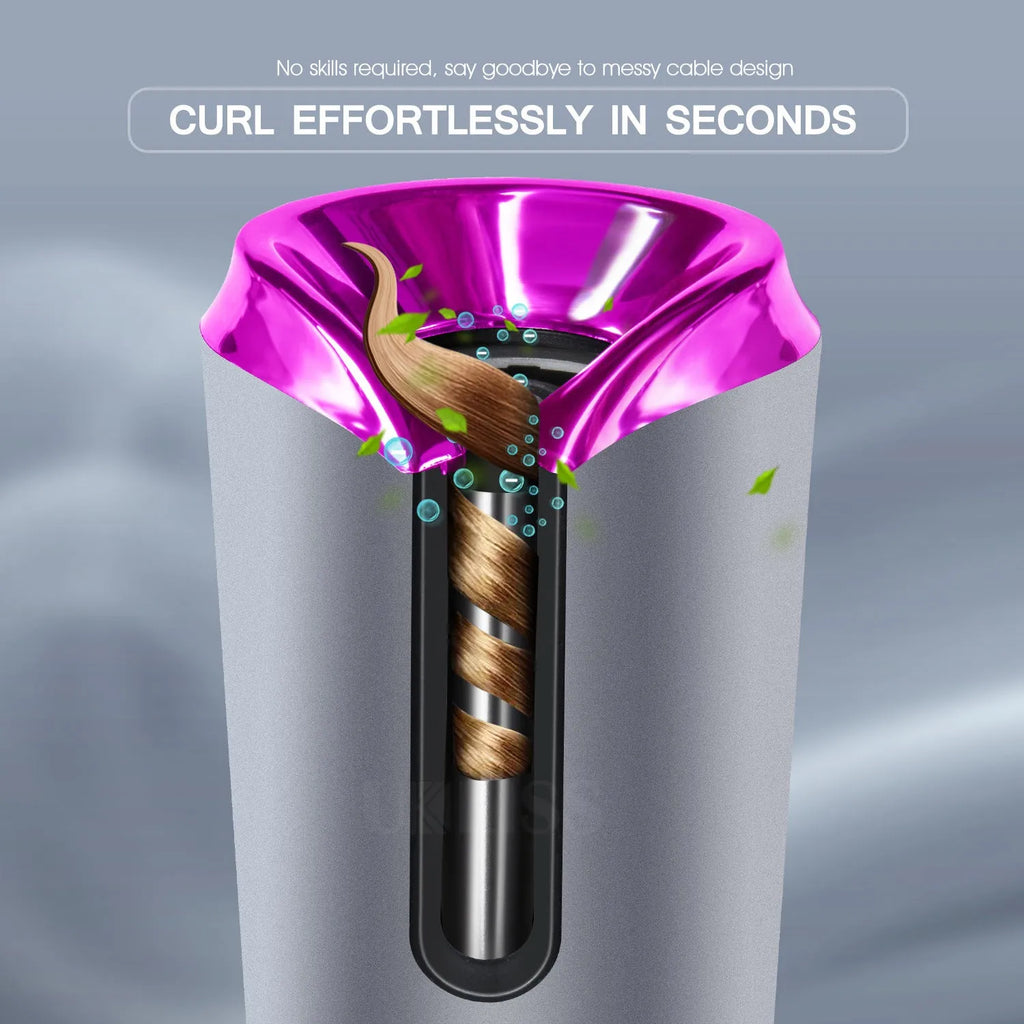 Black and pink portable USB charging automatic curling iron with tourmaline ceramic heat conductor and LCD display