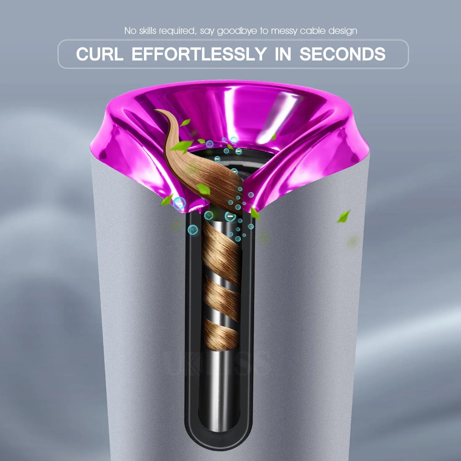 Black and pink portable USB charging automatic curling iron with tourmaline ceramic heat conductor and LCD display