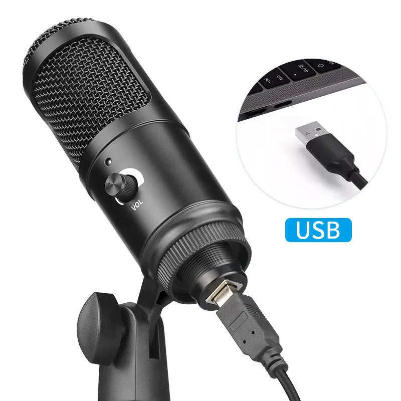 Black Zhongtong AK-6 wireless USB condenser microphone with bracket for home computer recording