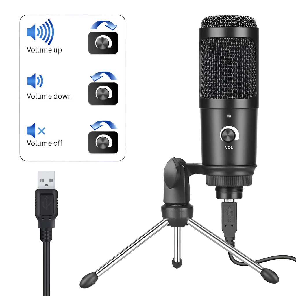 Black Zhongtong AK-6 wireless USB condenser microphone with bracket for home computer recording