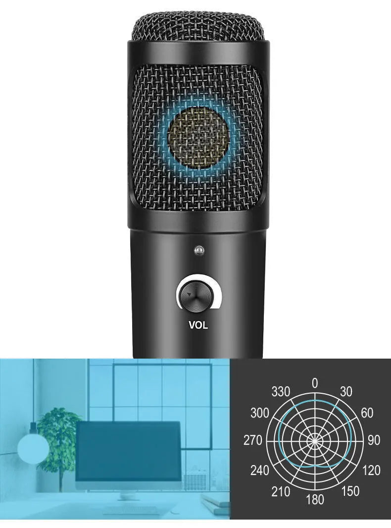 Black Zhongtong AK-6 wireless USB condenser microphone with bracket for home computer recording