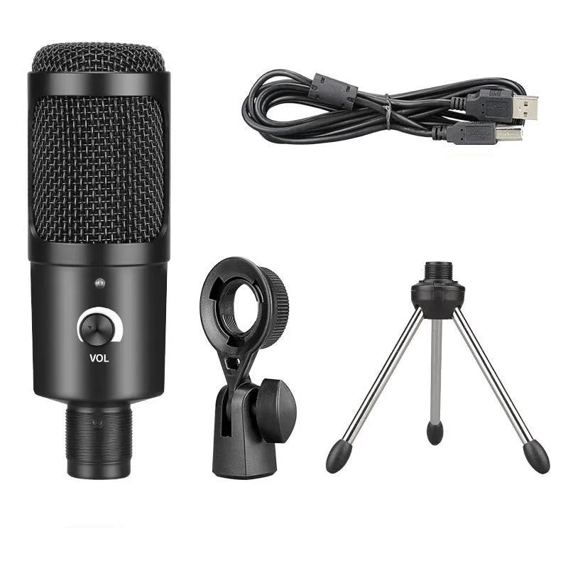 Black Zhongtong AK-6 wireless USB condenser microphone with bracket for home computer recording