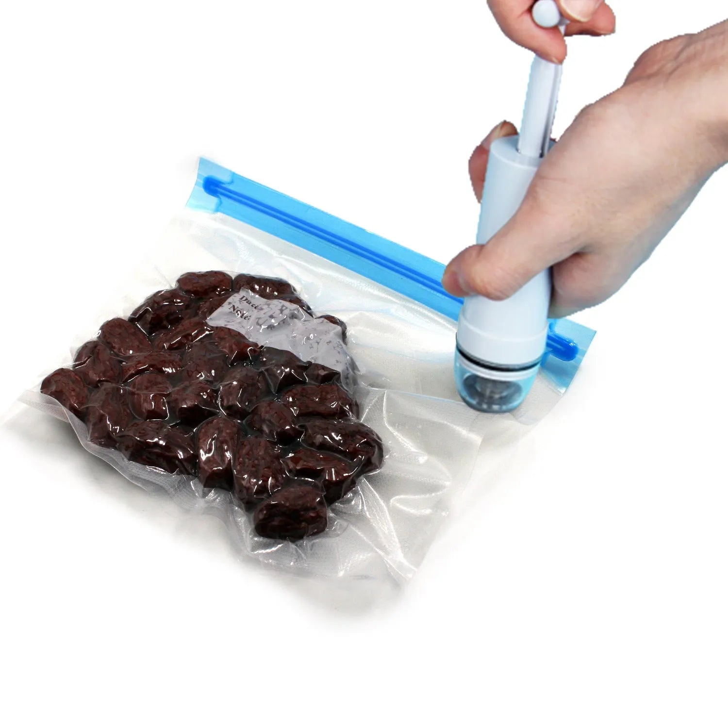 Manual vacuum compression storage bag with hand pump in green colour