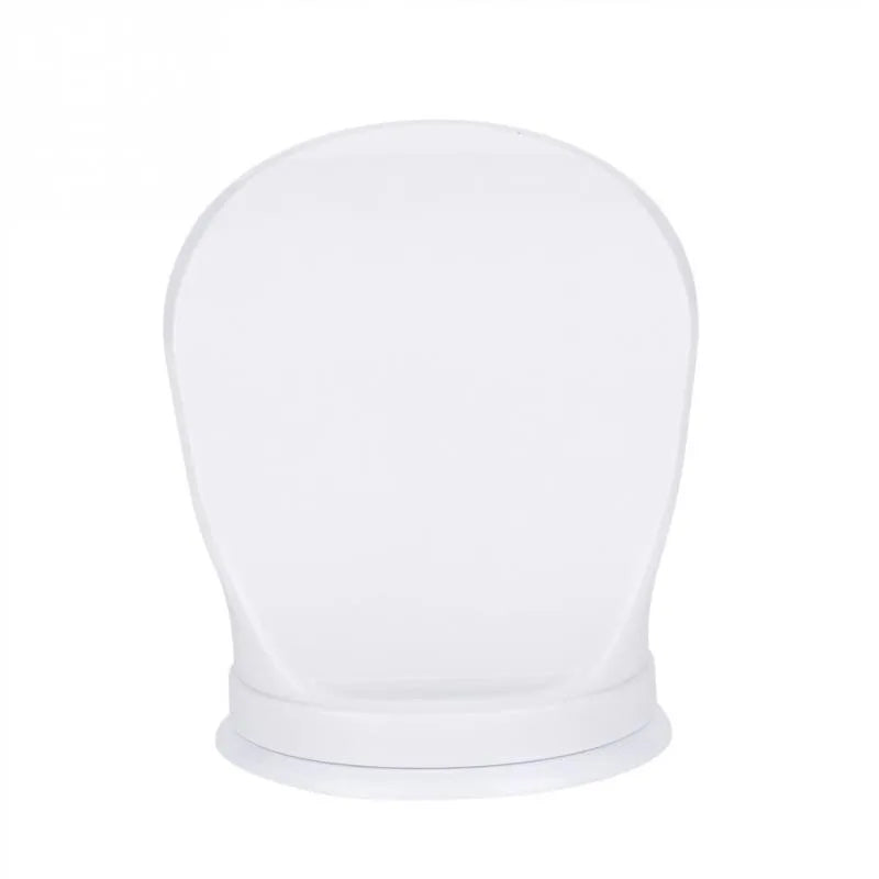 White plastic bathroom shower foot rest with suction cups on smooth tile