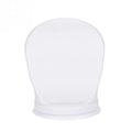 White plastic bathroom shower foot rest with suction cups on smooth tile