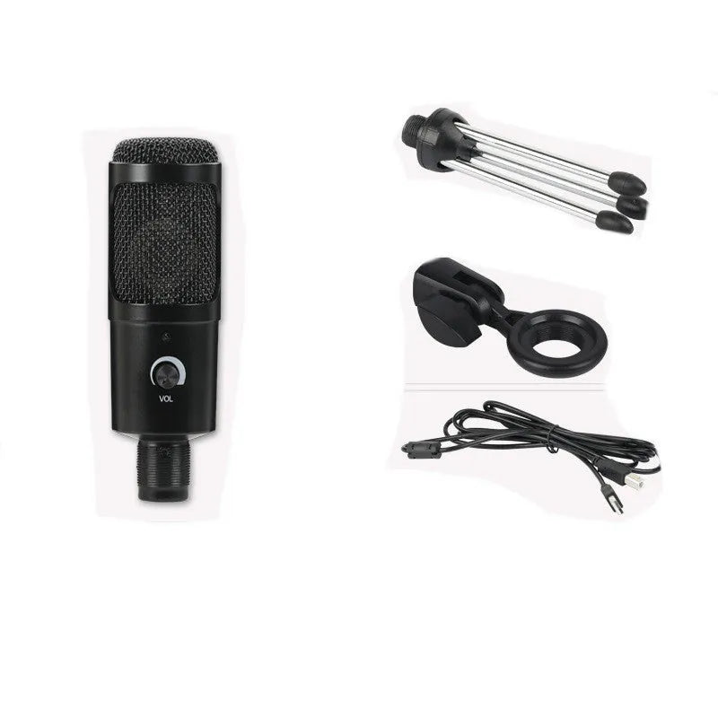 Wireless 7.1 channel condenser microphone in black with bracket for computer recording