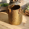 Rural style natural straw woven flower pot for desktop gardening, white colour, with storage bag