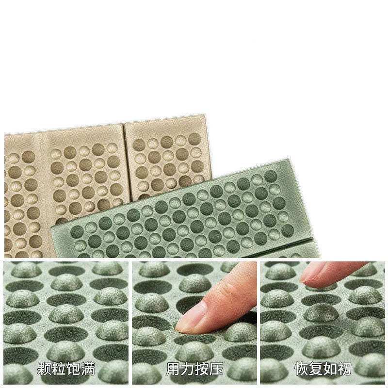 Folding moisture-proof outdoor camping mat in khaki, compact design for single person use