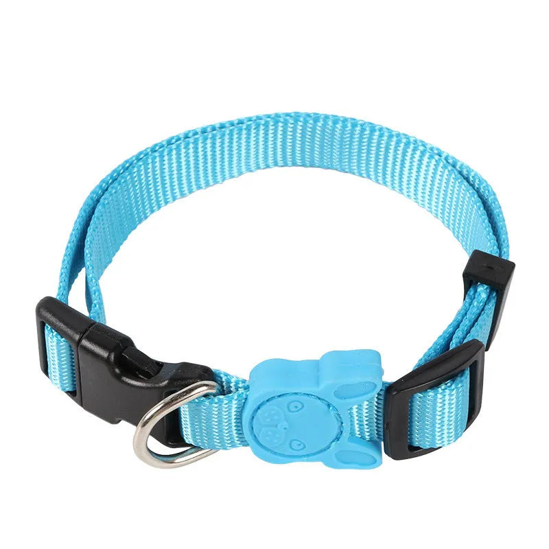 Nylon dog collar with retractable leash in black, blue, gray, red, and sky blue sizes 30cm to 70cm