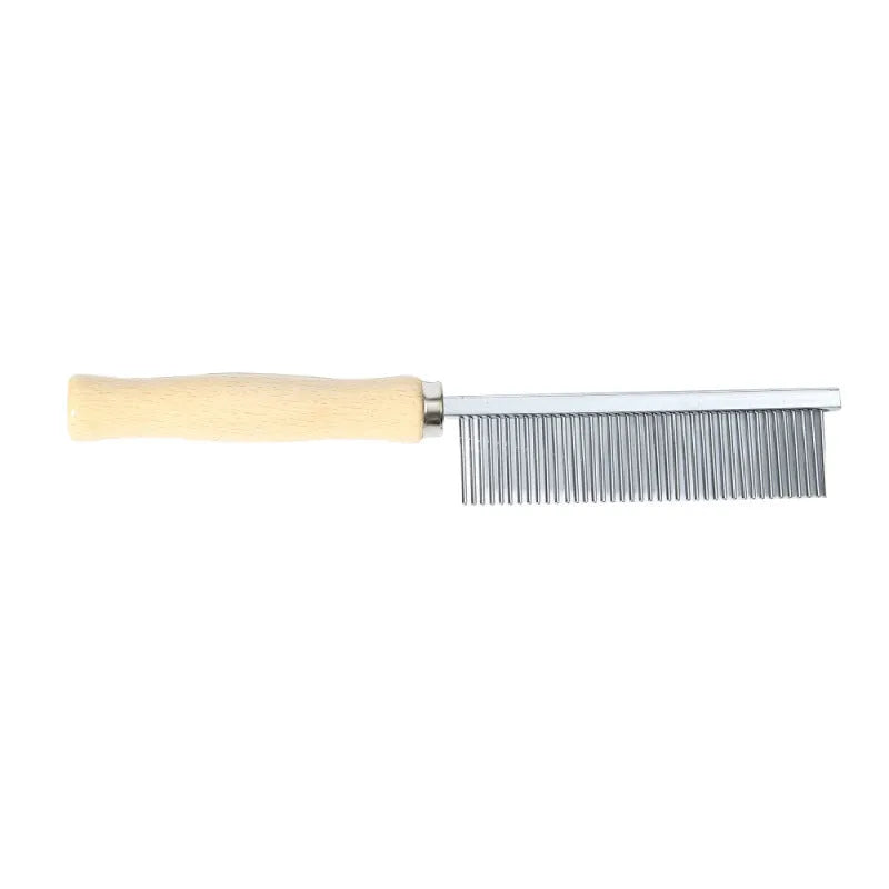 Large wooden handle pet grooming comb with 40 steel teeth, 19.5 x 3 cm, silver, for cats and dogs