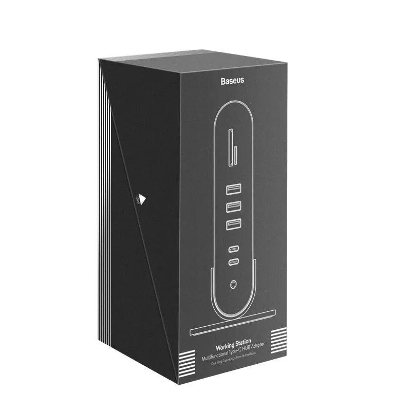 Deep space gray 16-in-1 Type-C docking station with external power supply and multiple interface ports