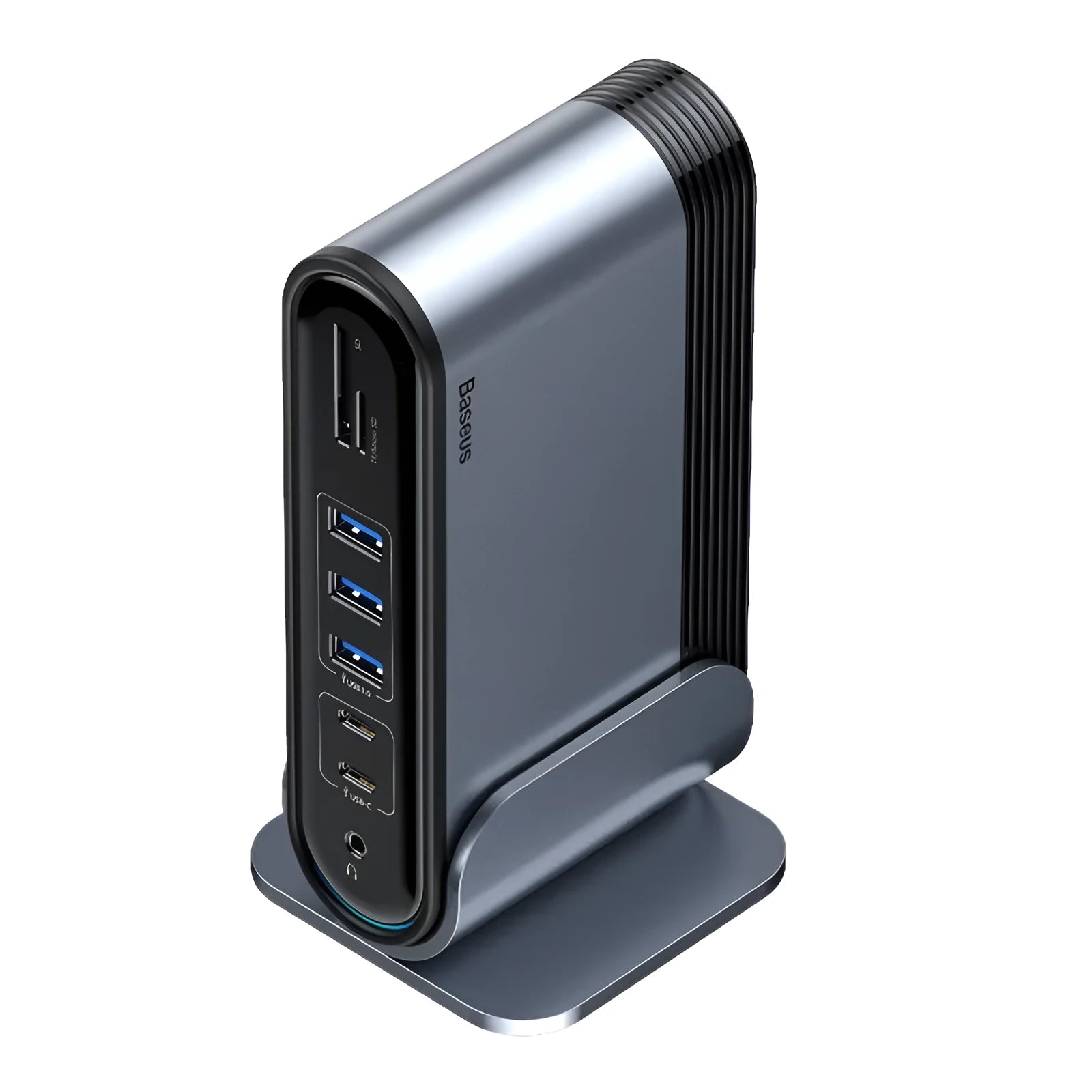 Deep space gray 16-in-1 Type-C docking station with external power supply and multiple interface ports