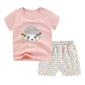 Newborn baby cotton clothing set with short sleeves and cartoon pattern