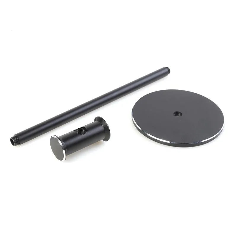 Black aluminium alloy headset bracket on desk holding a headphone for storage