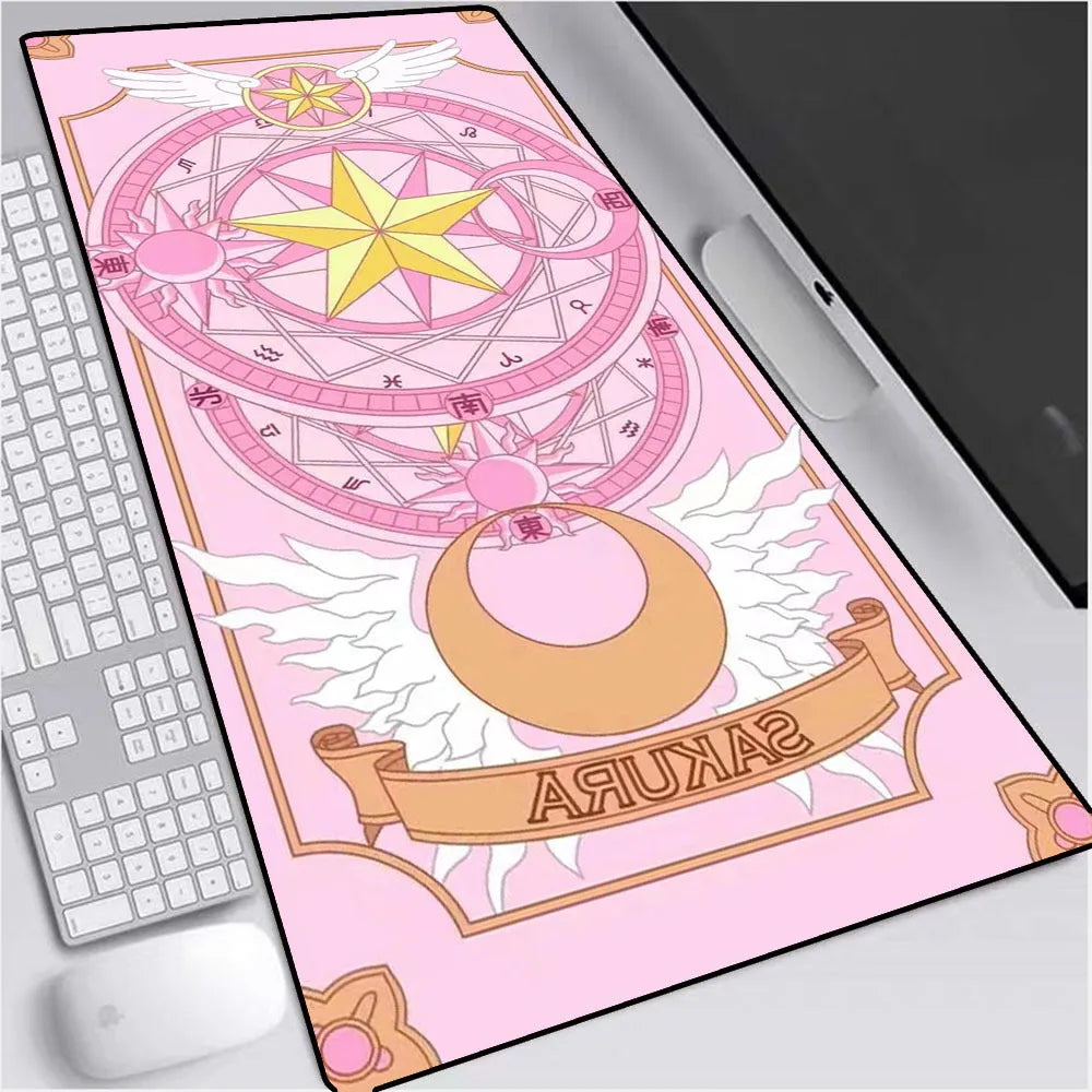 Sailor Moon non-slip desk mat with natural rubber base and fine cloth surface on desk with computer peripherals