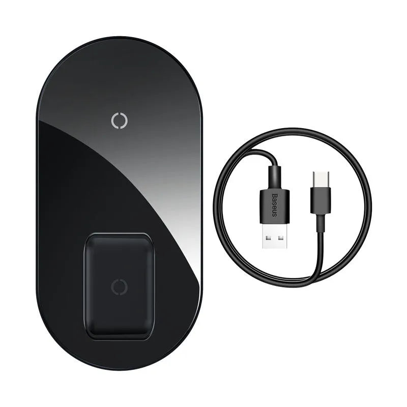 Baseus minimalist 2-in-1 wireless charger pro version in black, transparent, or white colours