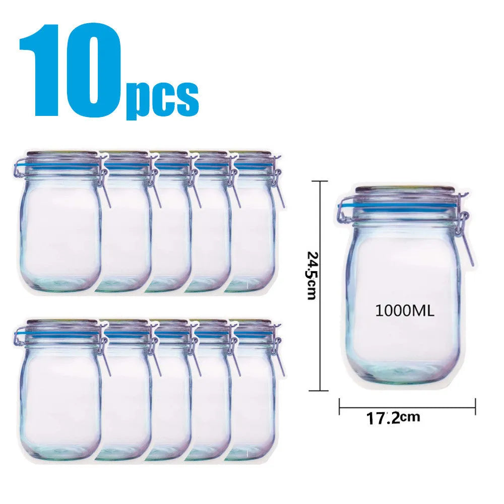 Reusable 1L PE plastic zipper snack storage bag for nuts and biscuits