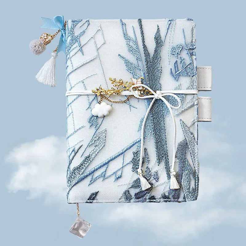 Glacier embroidery fabric notebook with grid pages in A6 or A5 sizes