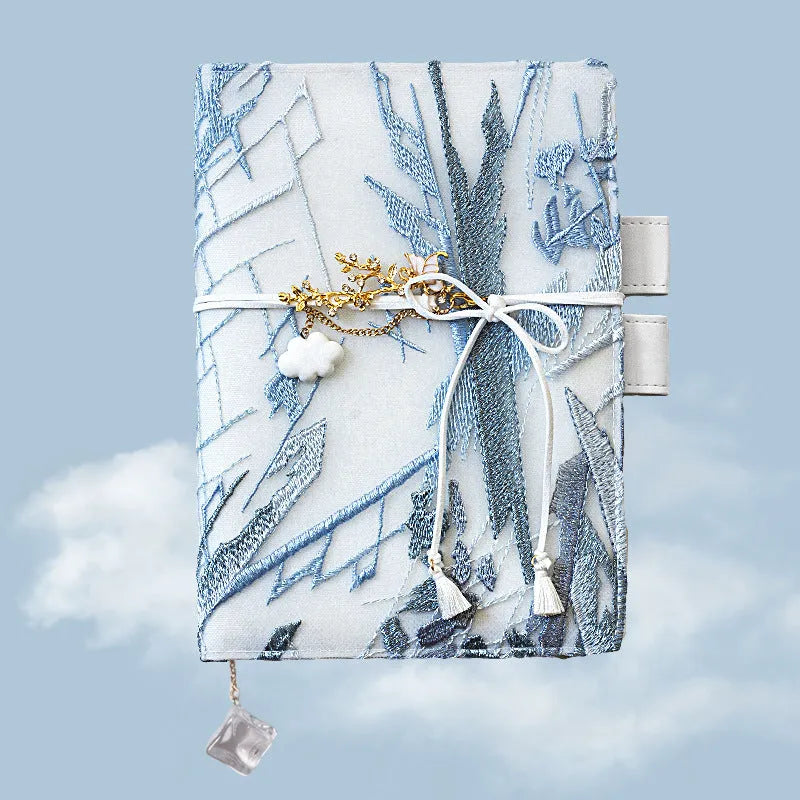Glacier embroidery fabric notebook with grid pages in A6 or A5 sizes