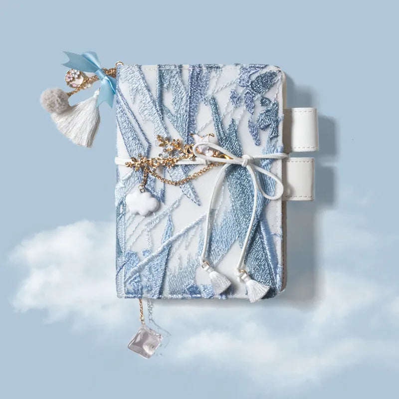 Glacier embroidery fabric notebook with grid pages in A6 or A5 sizes