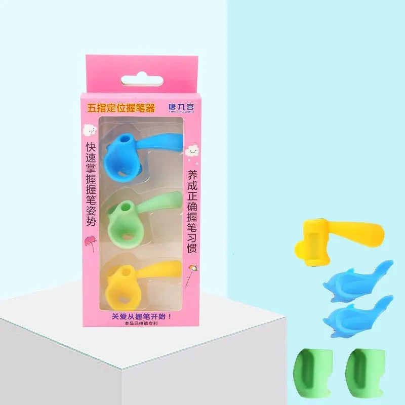 Children's writing orthosis pen holder for early writing development with structured finger guides