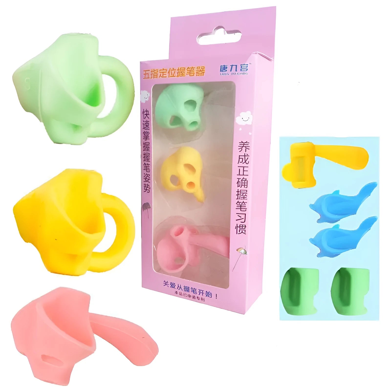 Children's writing orthosis pen holder for early writing development with structured finger guides