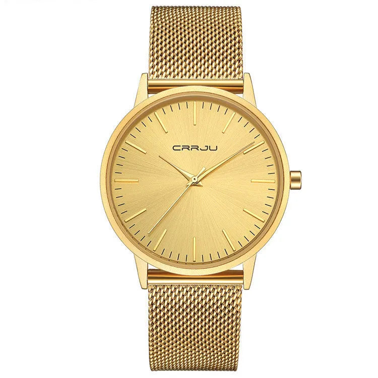 Casual men's and women's quartz watch with alloy case, plexiglass mirror, and mesh strap, 30m waterproof