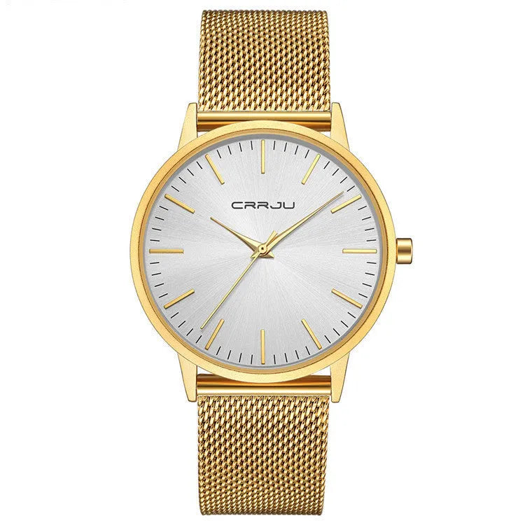 Casual men's and women's quartz watch with alloy case, plexiglass mirror, and mesh strap, 30m waterproof