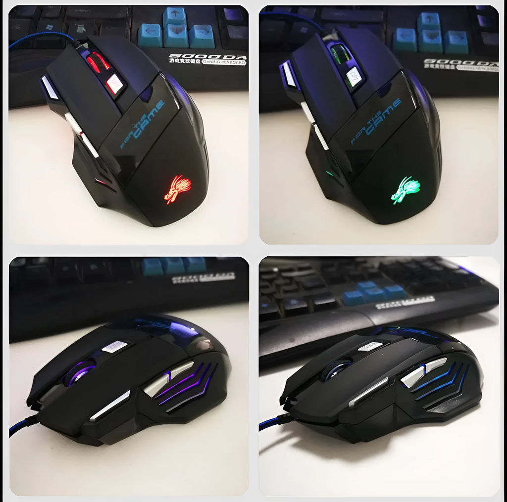 Betas 7-button colourful glowing wired USB gaming mouse on a desk