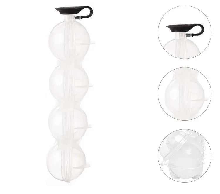 Four-hole round ice hockey mould in white with PP body and black silicone cover for whiskey ice cubes
