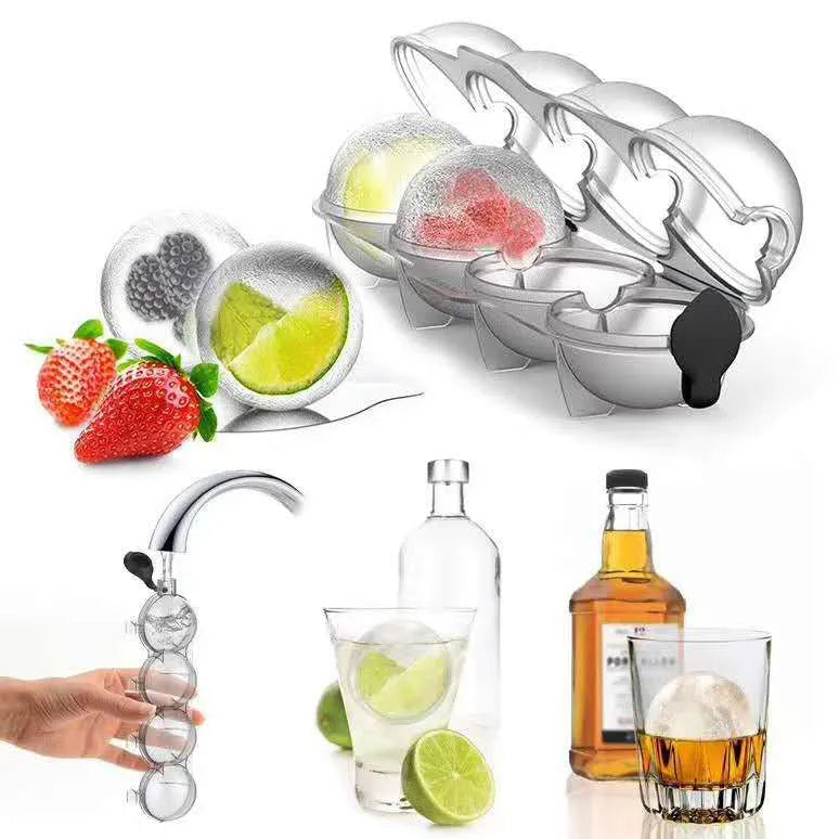 Four-hole round ice hockey mould in white with PP body and black silicone cover for whiskey ice cubes