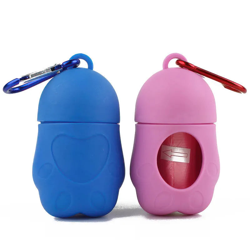 Portable penguin dog poo bag dispenser with storage box, polypropylene pet waste holder in black, blue, green, orange and pink