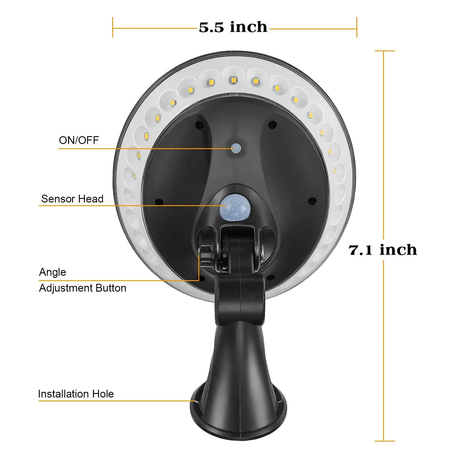 White 360-degree solar garden security light with motion sensor on a stake for outdoor installation.