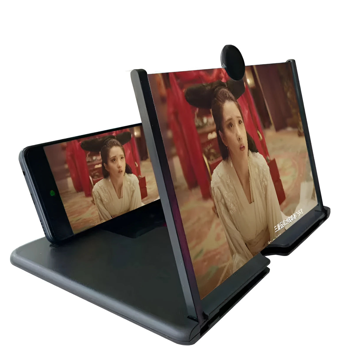 Acrylic lens phone amplifier with 3D HD screen, tempered glass back, black colour