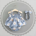 Baby summer Korean princess dress in cotton with floral pattern, strap style, available in blue, pink, yellow, sizes 70-100cm