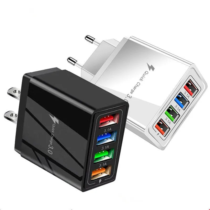 Simple Luminous 4 USB mobile phone charger with LED indicator in multiple colour options