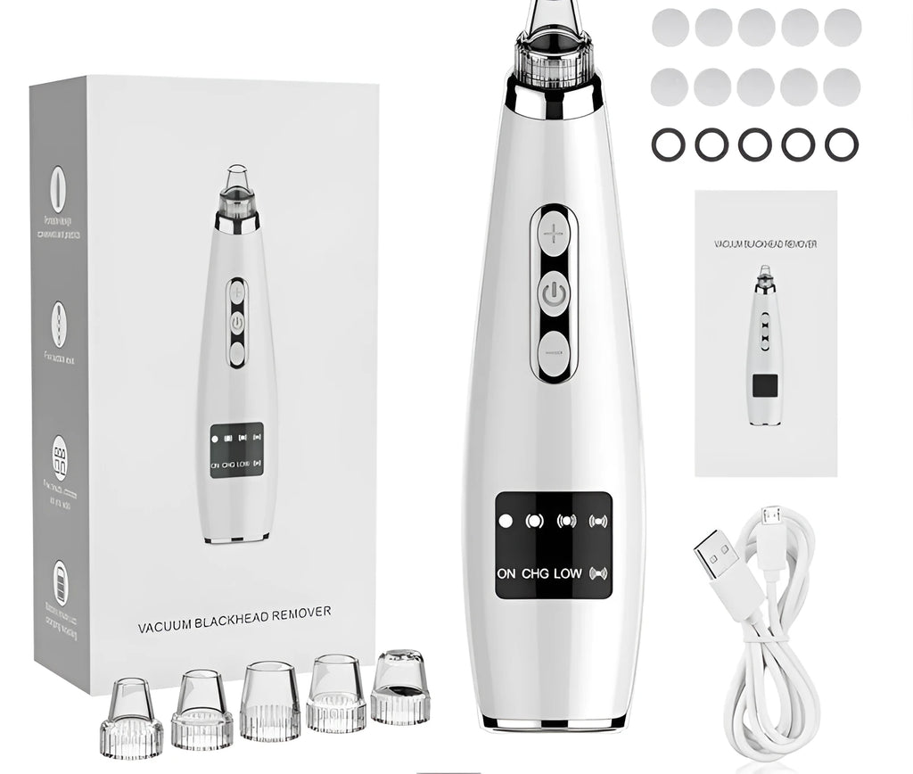 Black electric blackhead suction instrument with USB power, 5-gear suction, 450mAh battery, 133g, 173x44x40mm