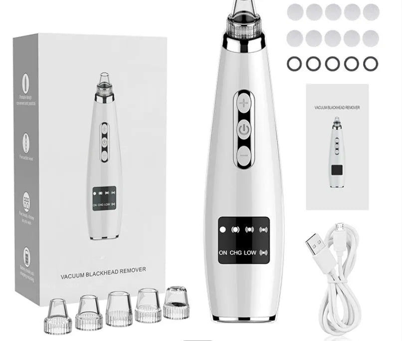 Black electric blackhead suction instrument with USB power, 5-gear suction, 450mAh battery, 133g, 173x44x40mm
