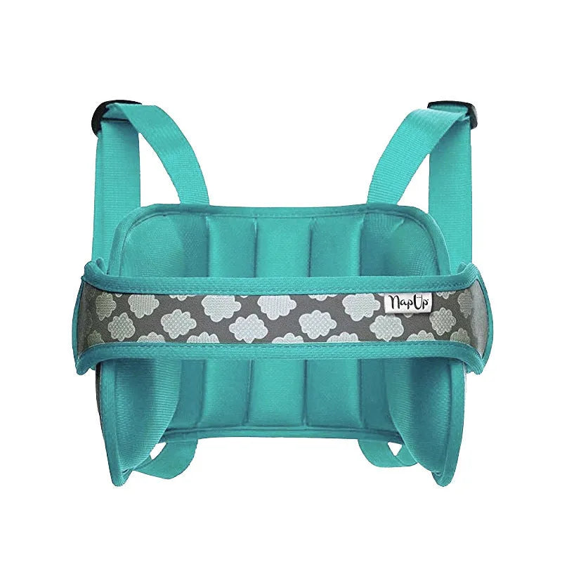 Children's car travel sleeping pillow in peacock blue with polyester cover and sponge filler headrest