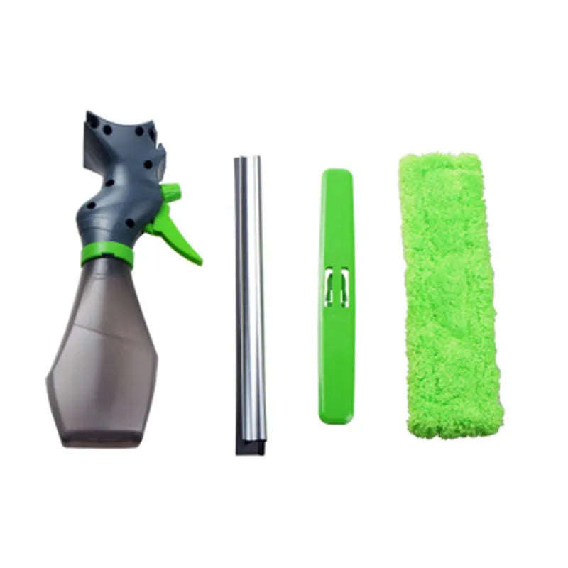 Multi-function car wash brush with water spray in green colour for vehicle and household glass cleaning