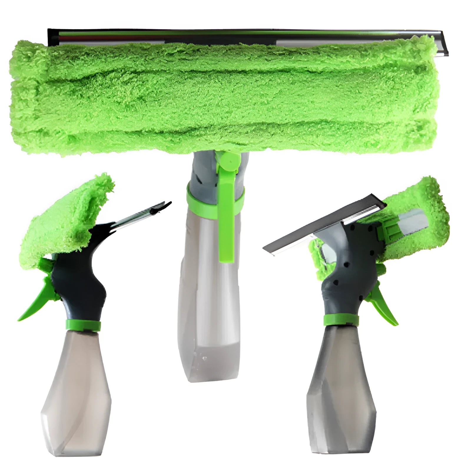 Multi-function car wash brush with water spray in green colour for vehicle and household glass cleaning