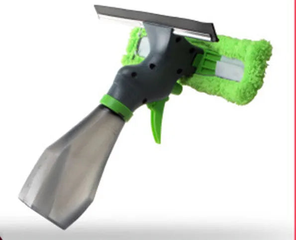 Multi-function car wash brush with water spray in green colour for vehicle and household glass cleaning