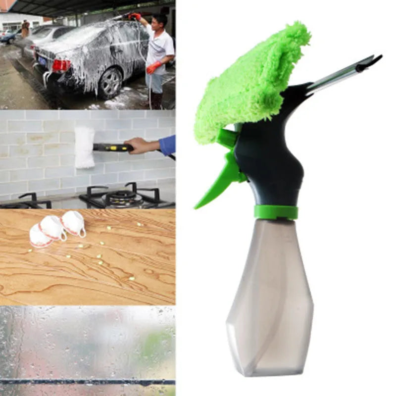 Multi-function car wash brush with water spray in green colour for vehicle and household glass cleaning