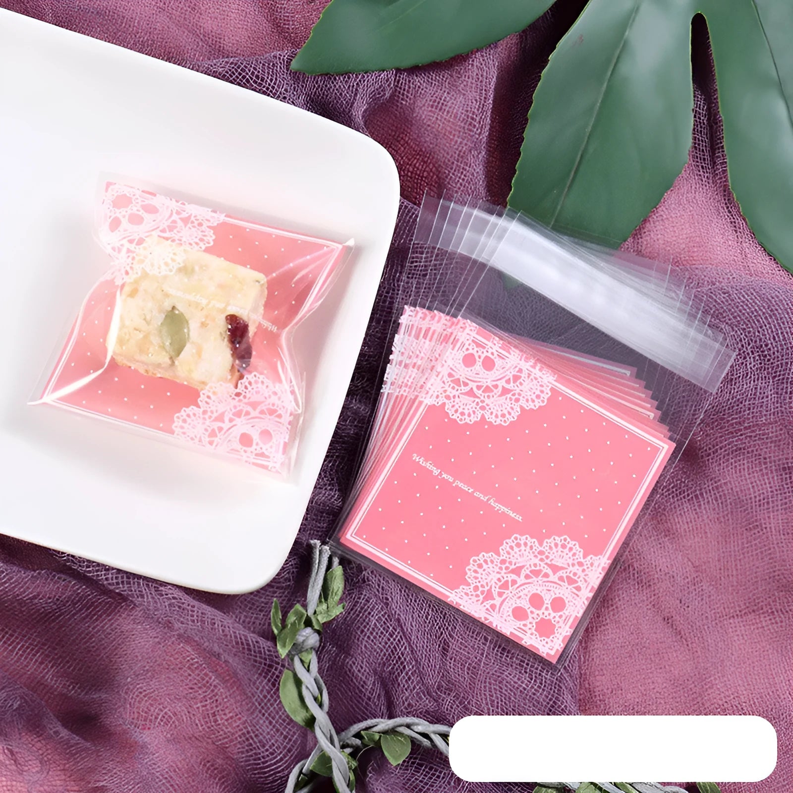 Pink self-adhesive plastic packaging bag for handmade soap measuring 7x7+3cm