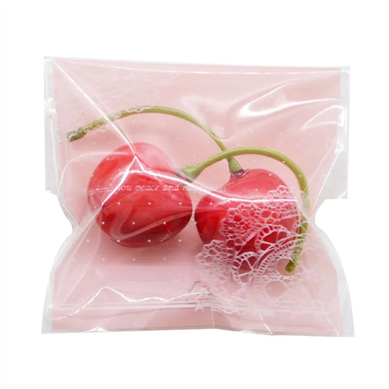 Pink self-adhesive plastic packaging bag for handmade soap measuring 7x7+3cm