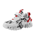 Boys' Velcro sports sneakers in beige blue, white red, and bright red colour options with rubber soles