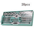 20-piece metric tap and die set with alloy steel construction and silver/titanium-plated taps
