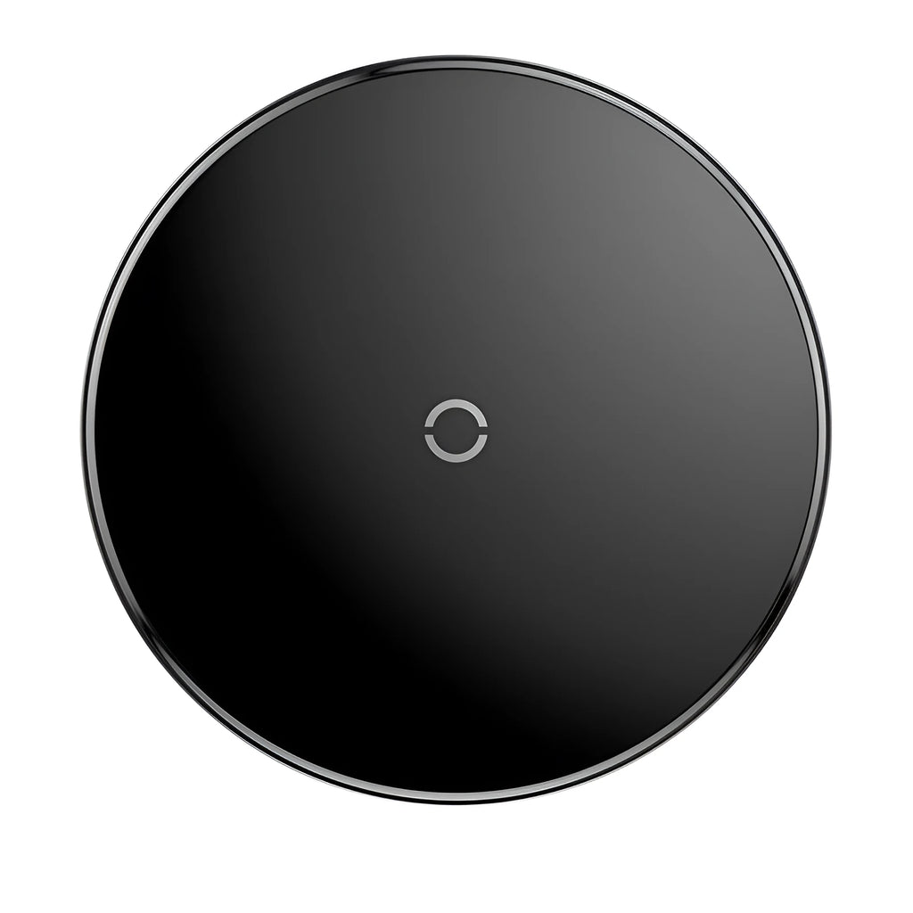 Ultra-thin glass transparent wireless charger in black, white, or transparent with 2100mA charging current.