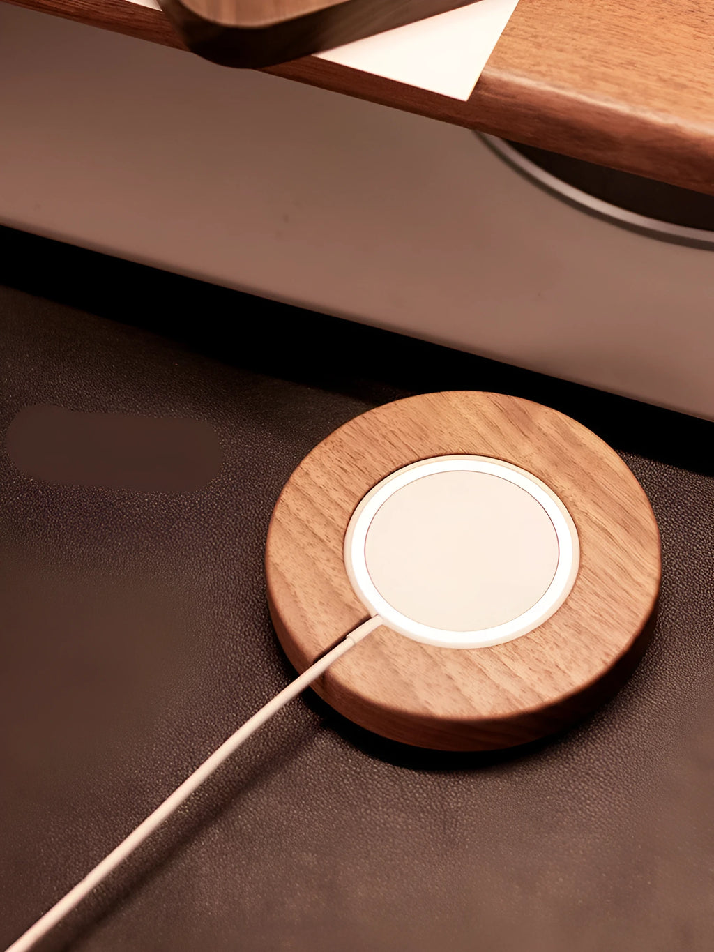 Walnut wood magnetic wireless charging bracket with phone on MagSafe charger
