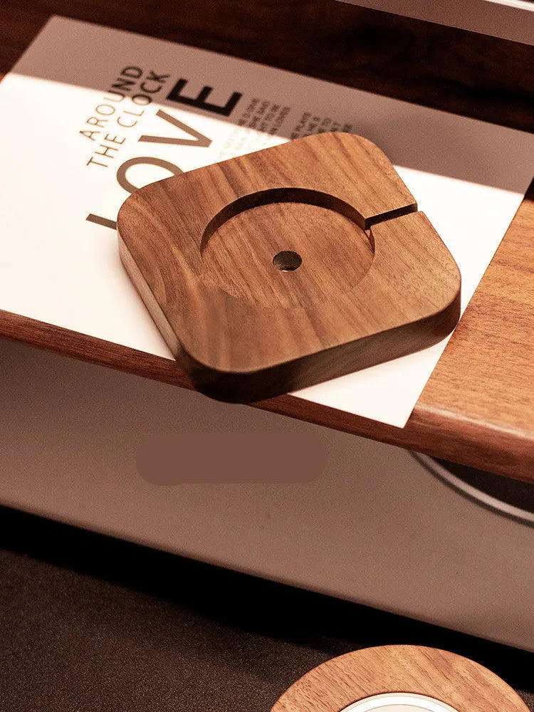 Walnut wood magnetic wireless charging bracket with phone on MagSafe charger